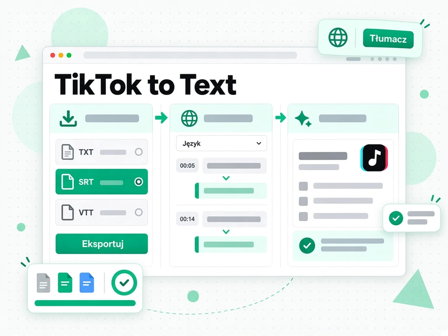 Tłumaczenie i eksport transkrypcji TikTok