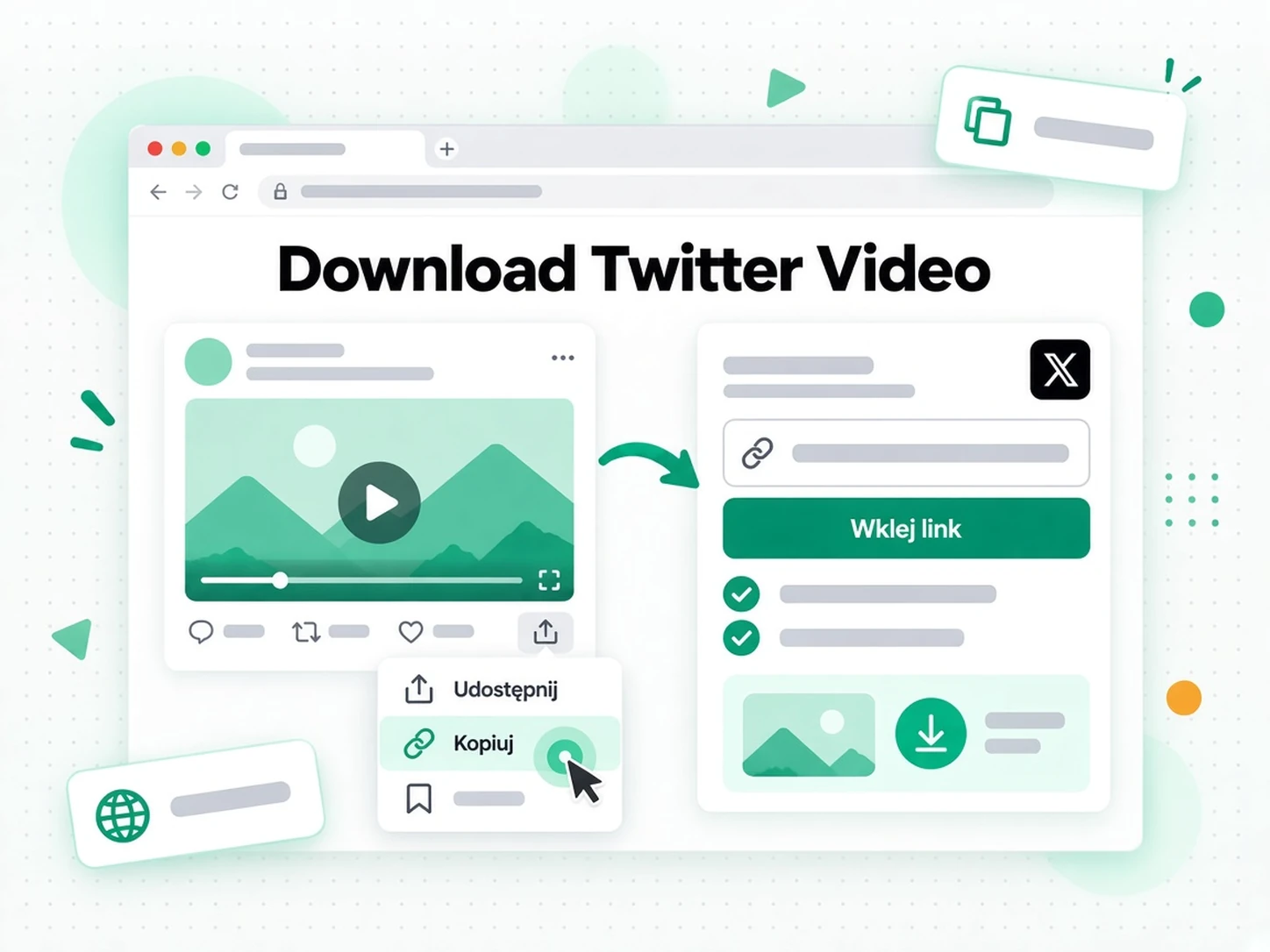 Publiczny adres URL postu X wpisany do downloadera filmów Twitter