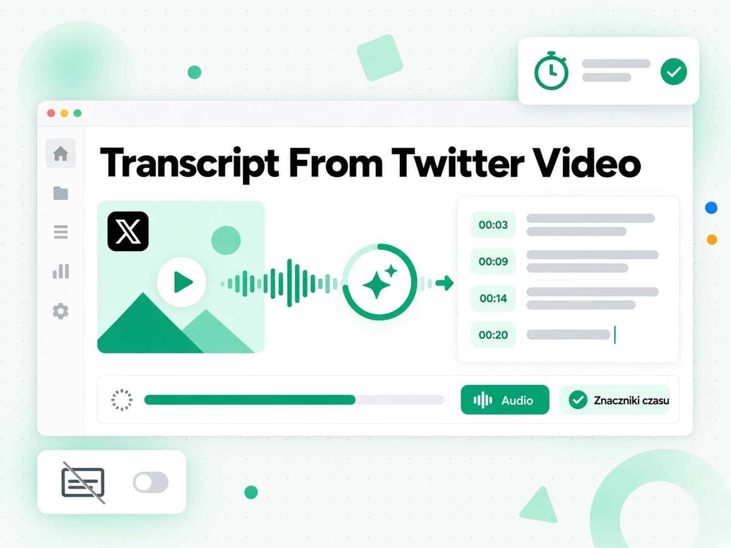 AI transkrybuje dźwięk filmu Twitter do transkrypcji ze znacznikami czasu