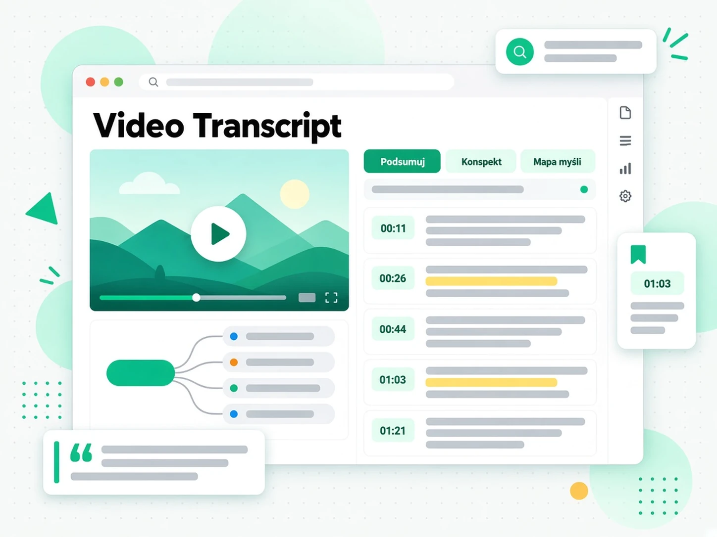 Podsumowanie, konspekt i mapa myśli wygenerowane z transkrypcji wideo