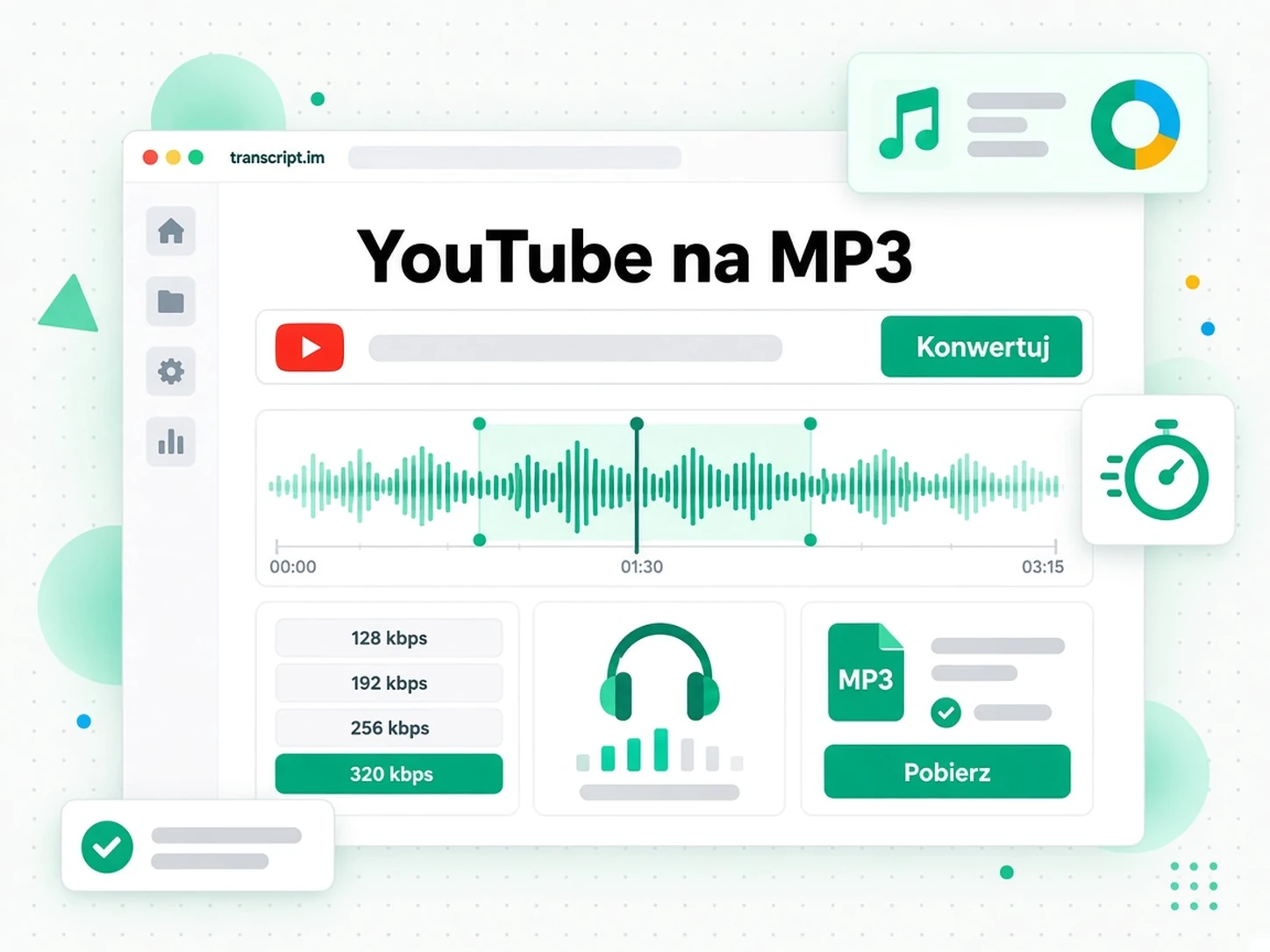 YouTube na MP3: miniatura filmu zamieniana w odtwarzacz MP3 z wyborem przepływności