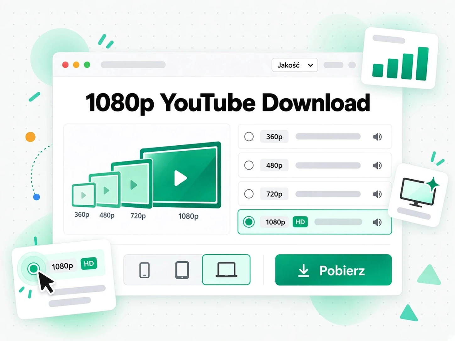 Cztery miniatury filmu o rosnącej rozdzielczości od 360p do 1080p