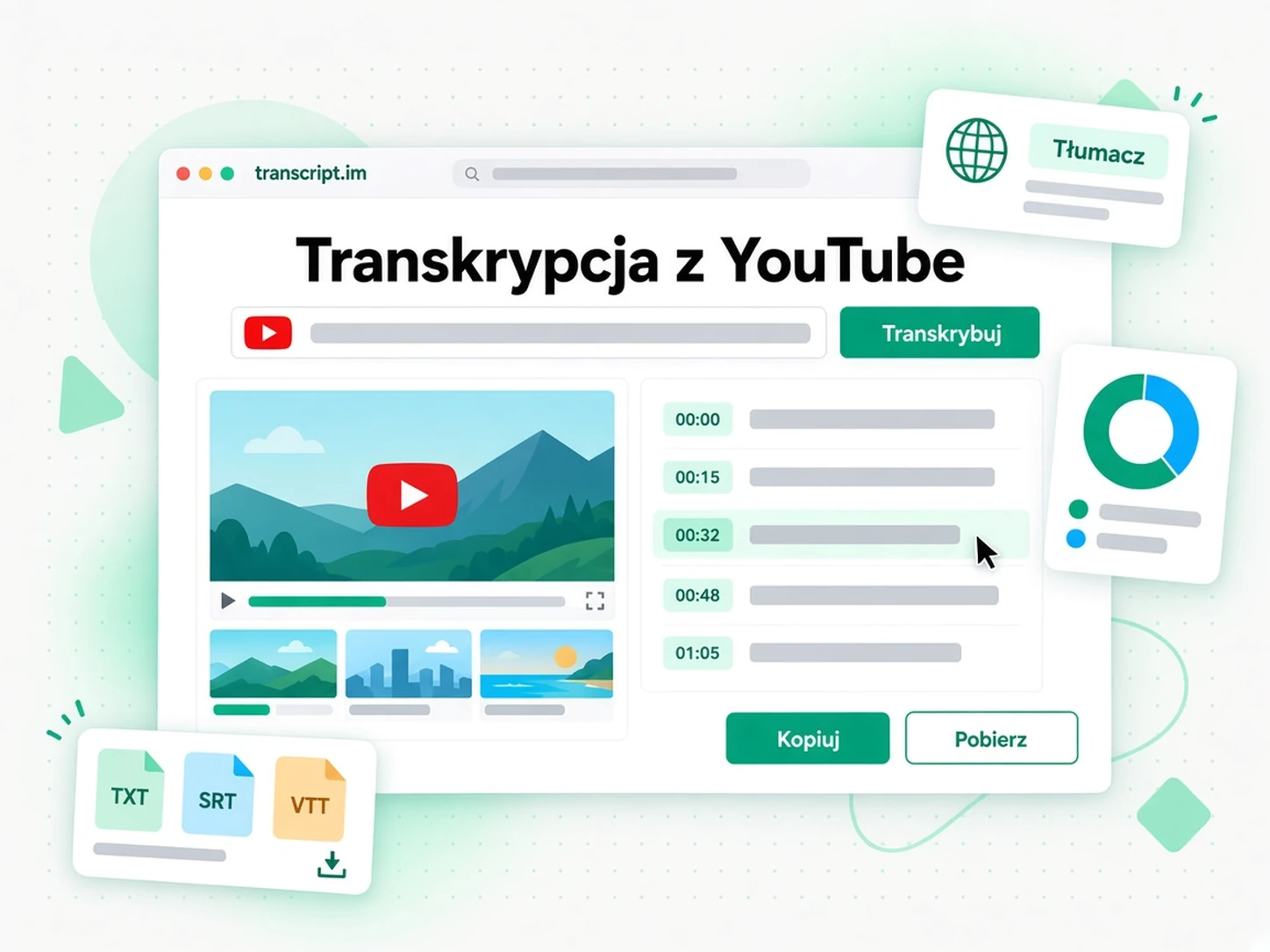 Transkrypcja z YouTube: generator zamienia film w transkrypcję ze znacznikami czasu
