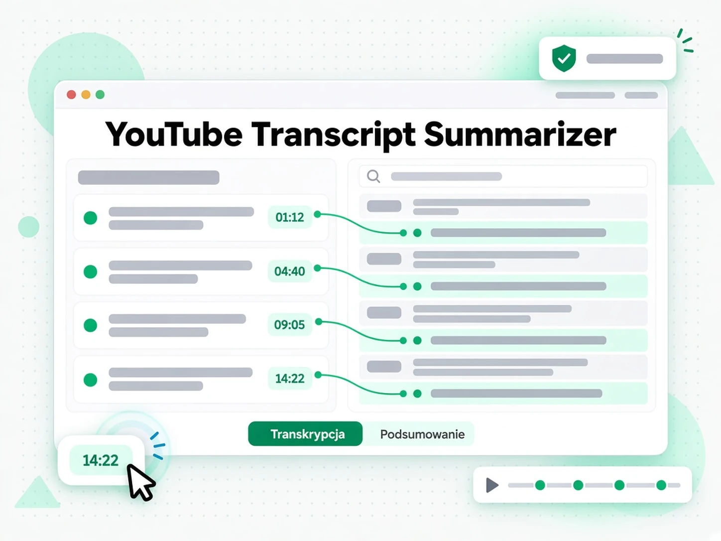 AI streszcza transkrypcję filmu w kluczowe punkty i mapę myśli