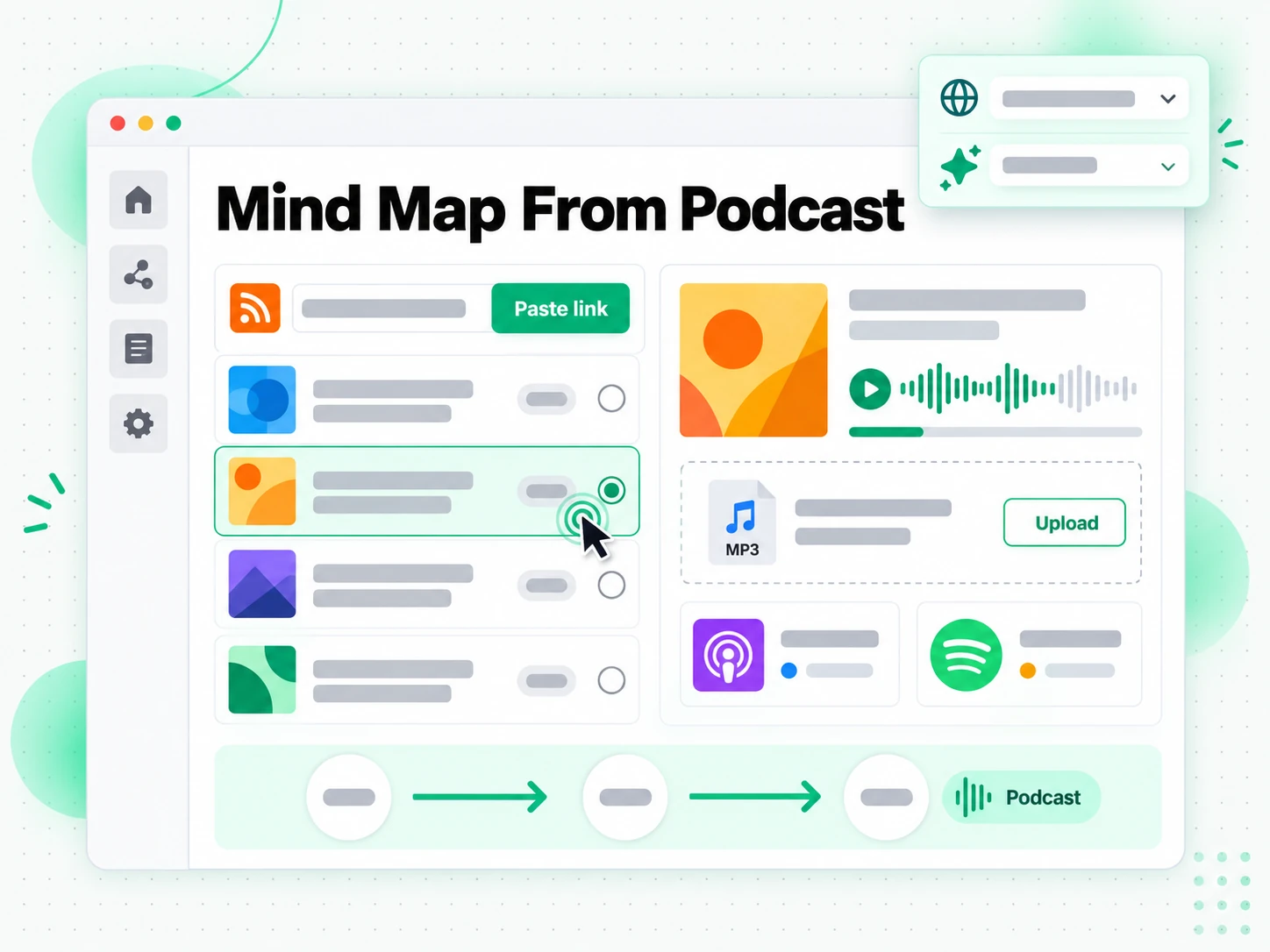 Mind Map From Podcast: uploading a podcast episode into the podcast mind map generator