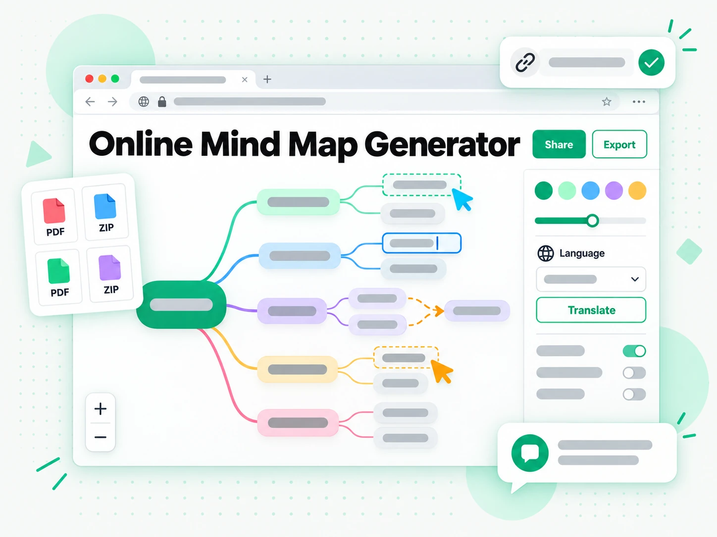 Online Mind Map Generator: editing and exporting a podcast mind map