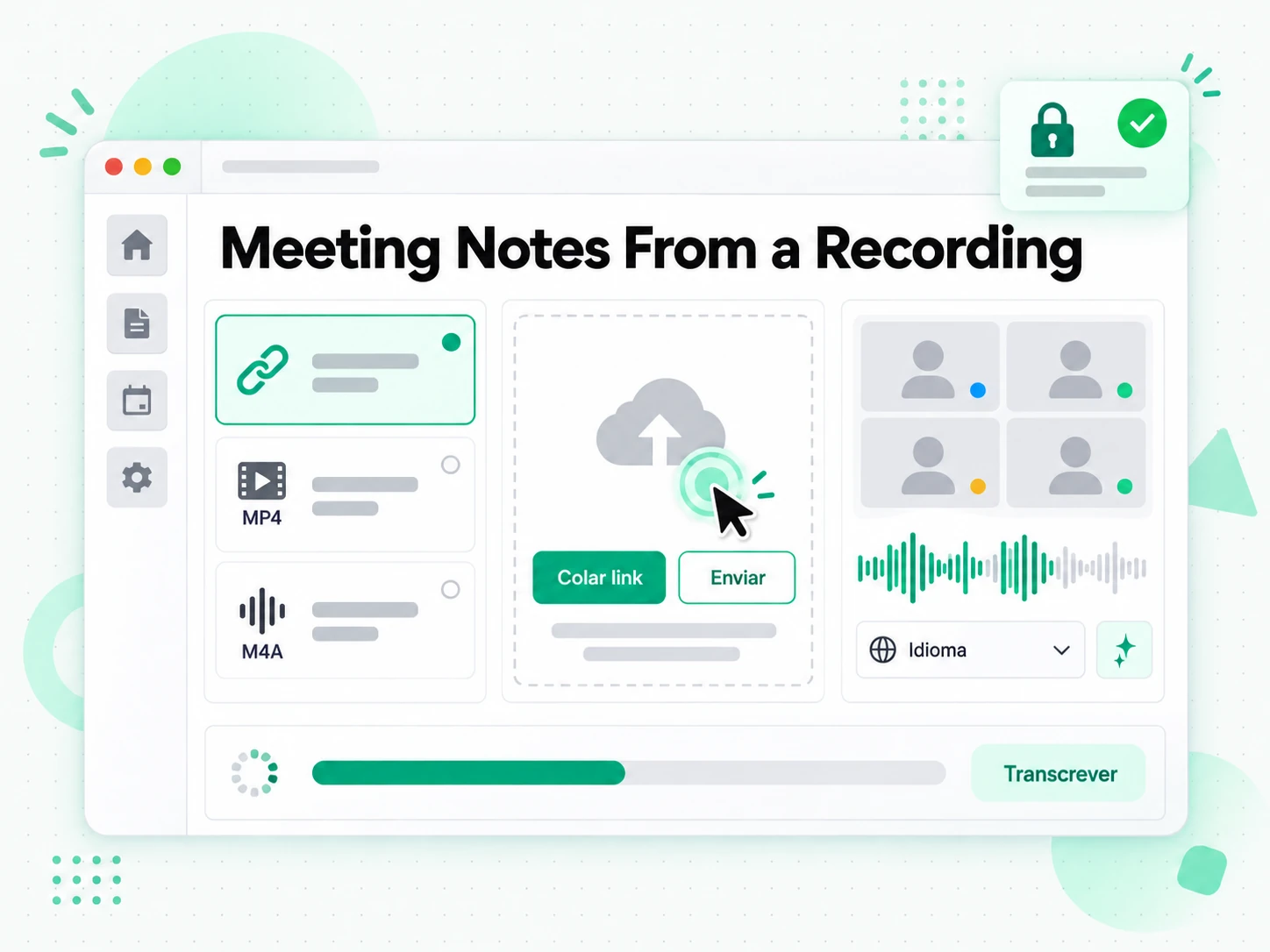 Meeting Notes From a Recording: colando o link para iniciar o gerador de ata