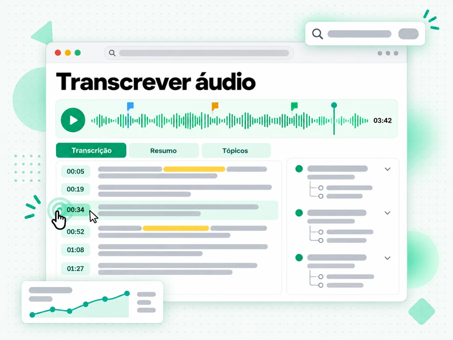 Transcrever áudio gerando resumo, esquema e mapa mental a partir do texto