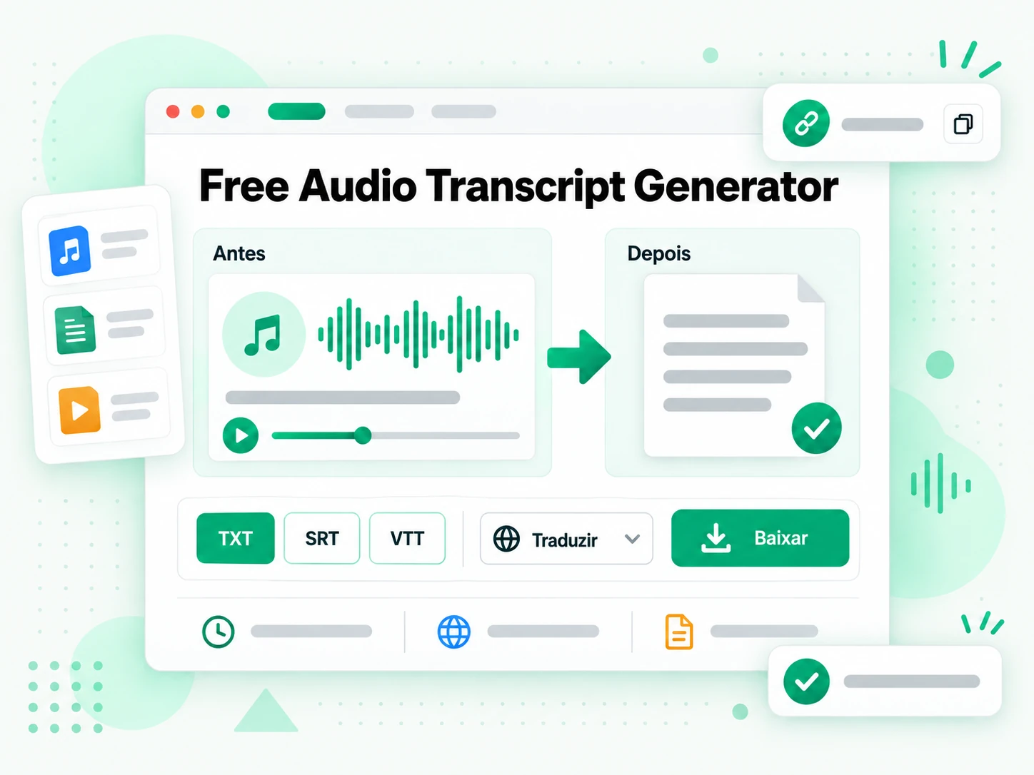 Free Audio Transcript Generator traduzida para outro idioma