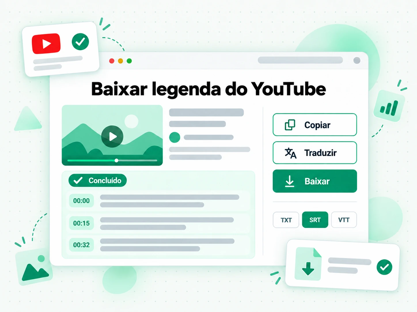 Baixar legenda do YouTube: copiar, traduzir ou baixar a transcrição pronta