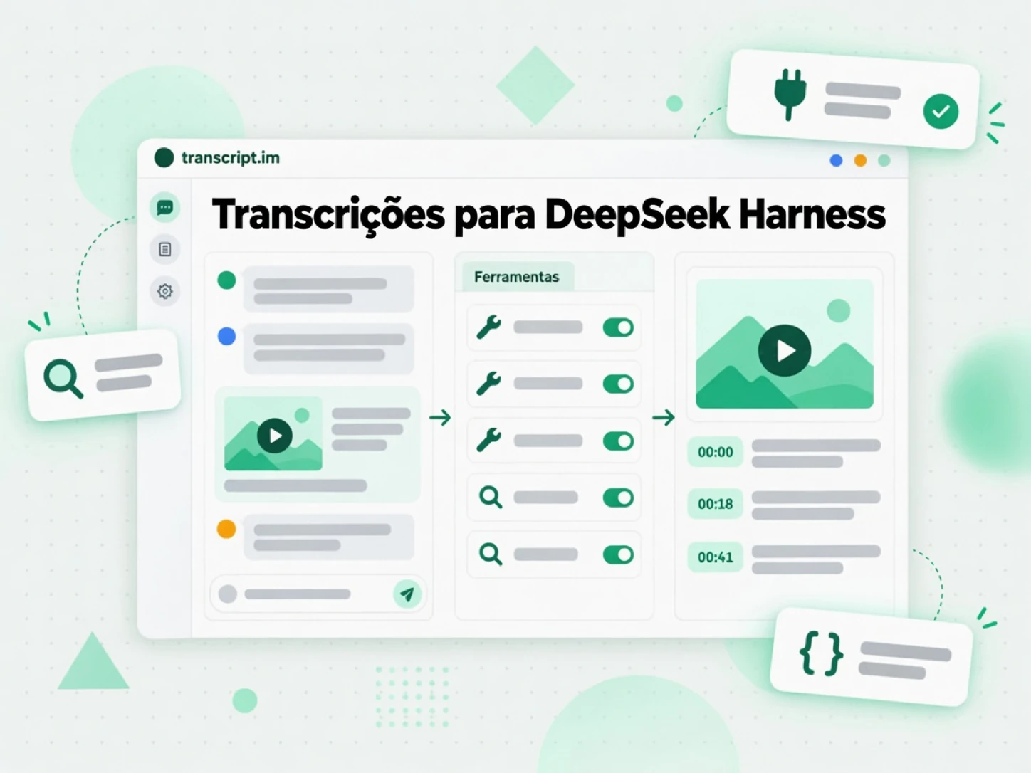 Transcrições para DeepSeek Harness: um agente chama ferramentas nativas de transcrição em um link de vídeo