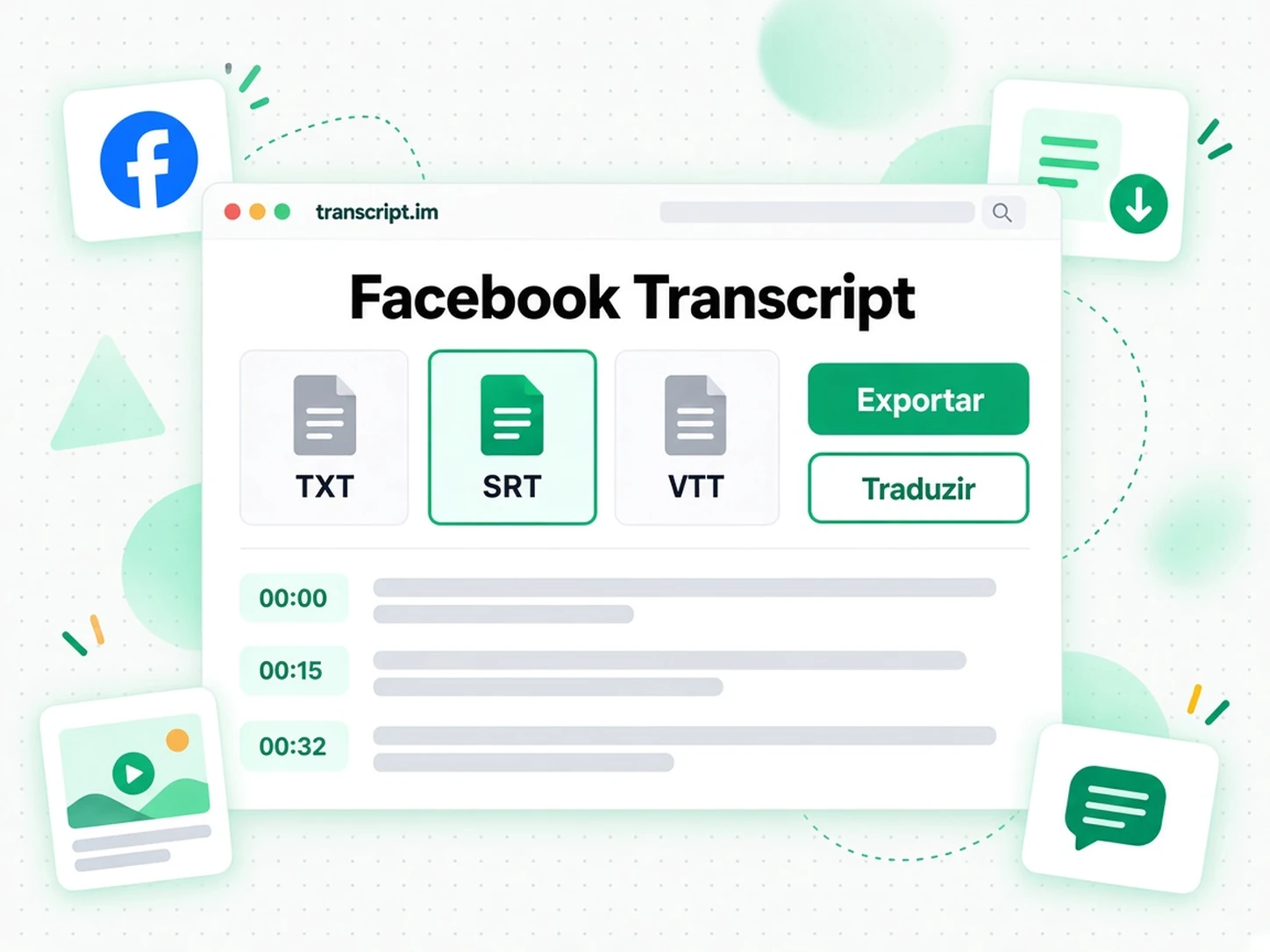 Facebook Transcript: Exporte, traduza ou reutilize o texto
