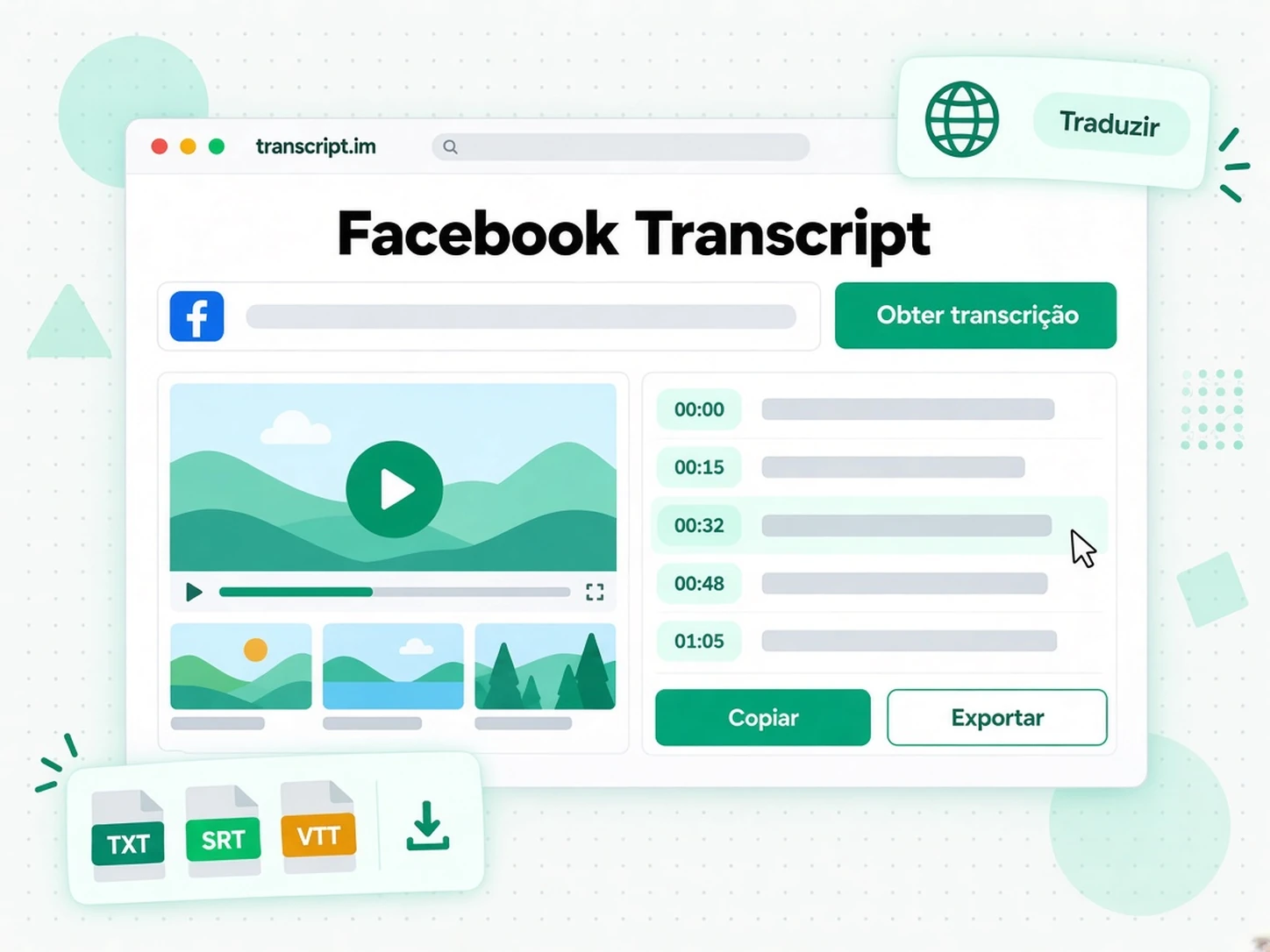 Facebook Transcript: Transforme um vídeo do Facebook em transcrição