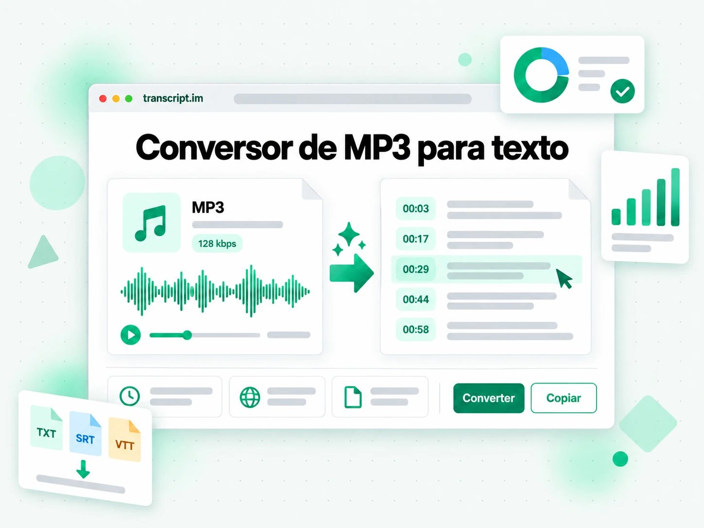 Conversor de MP3 para texto transformando um arquivo MP3 enviado em texto com marcas de tempo