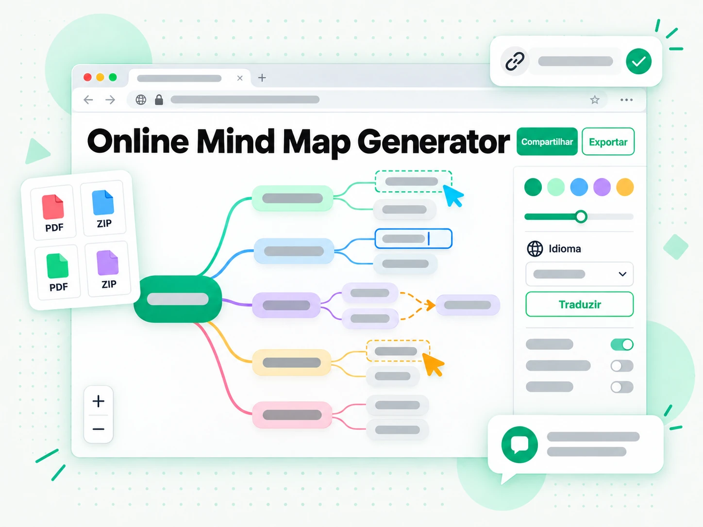 Online Mind Map Generator editando e exportando o mapa do podcast