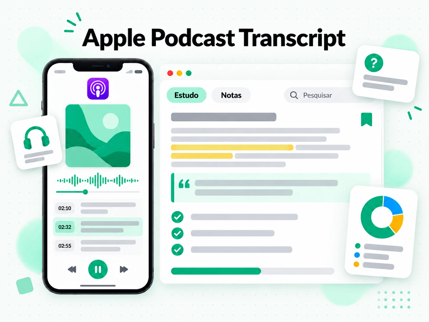 Apple Podcast Transcript transformada em notas de estudo