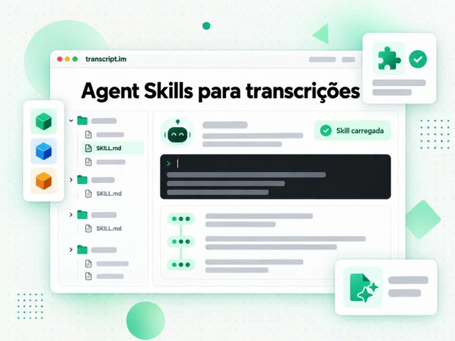 Agent Skills para transcrições: pacotes SKILL.md que um agente de IA carrega para obter transcrições