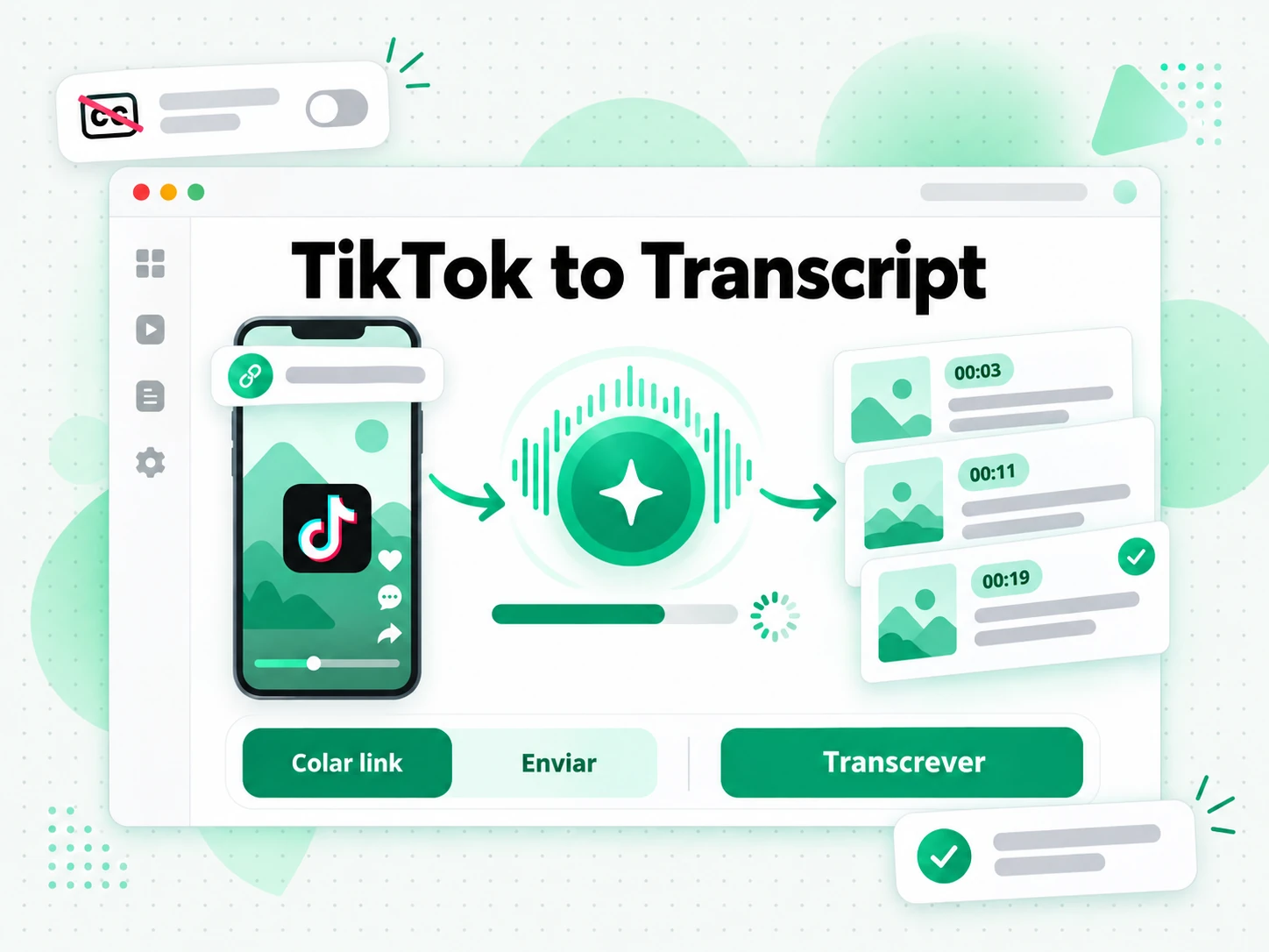 TikTok to Transcript: IA transcrevendo o áudio do vídeo