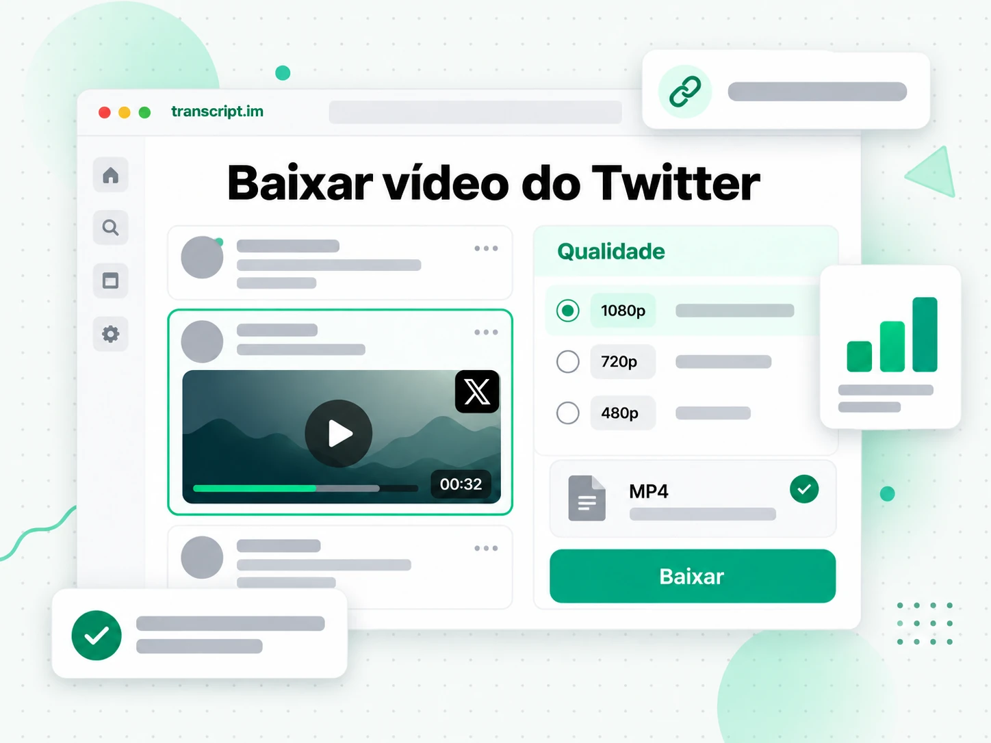 Baixar vídeo do Twitter com URL de post público do X e opções de qualidade MP4
