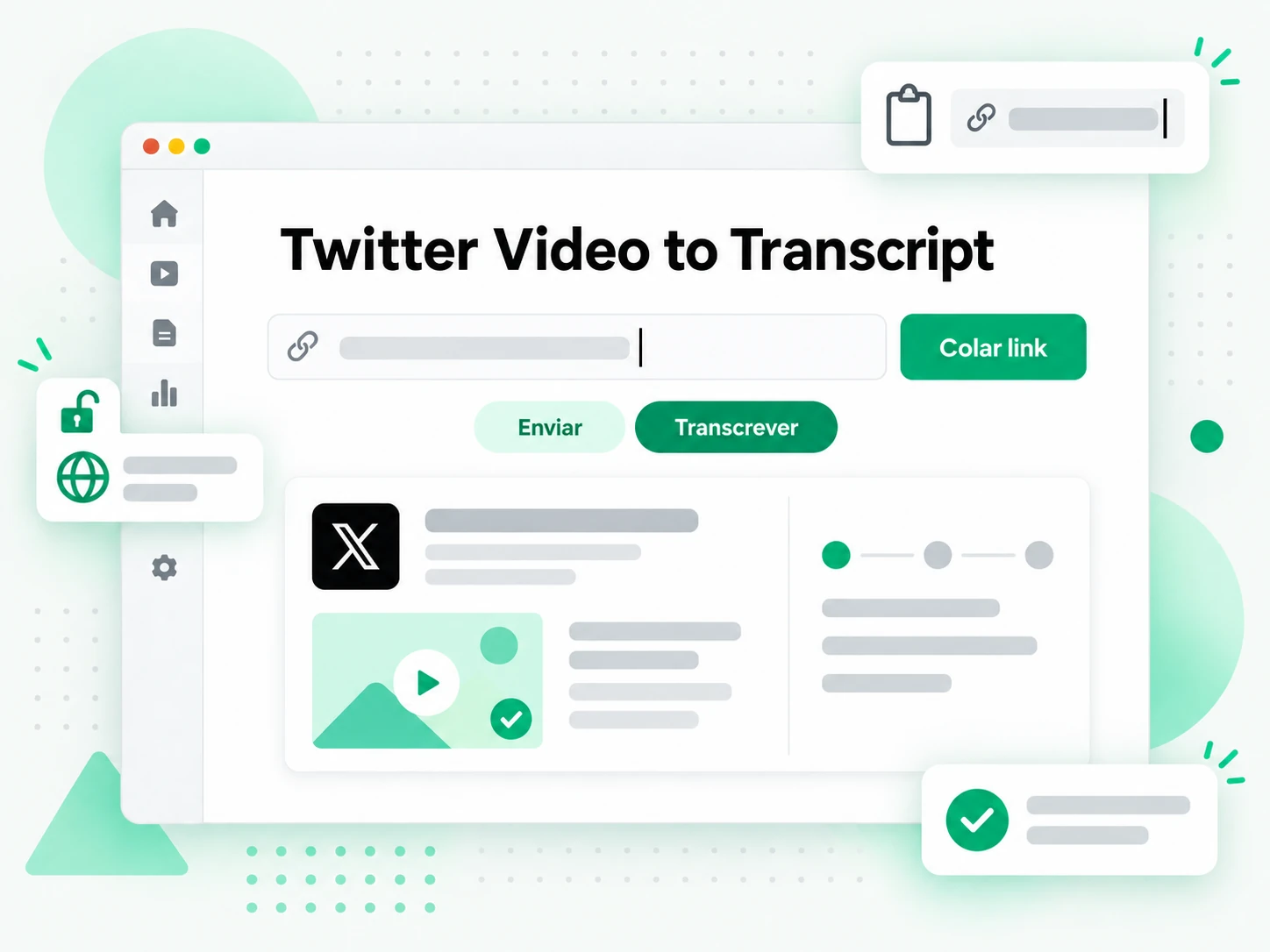Do vídeo do Twitter à transcrição: URL pública de uma publicação do Twitter inserida na ferramenta de transcrição