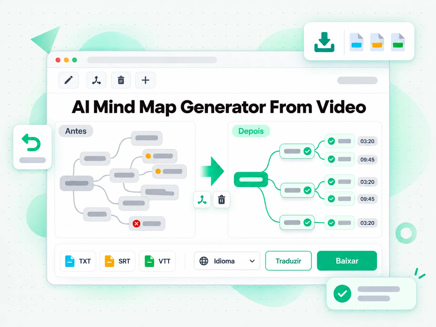 AI Mind Map Generator From Video editando e exportando o mapa