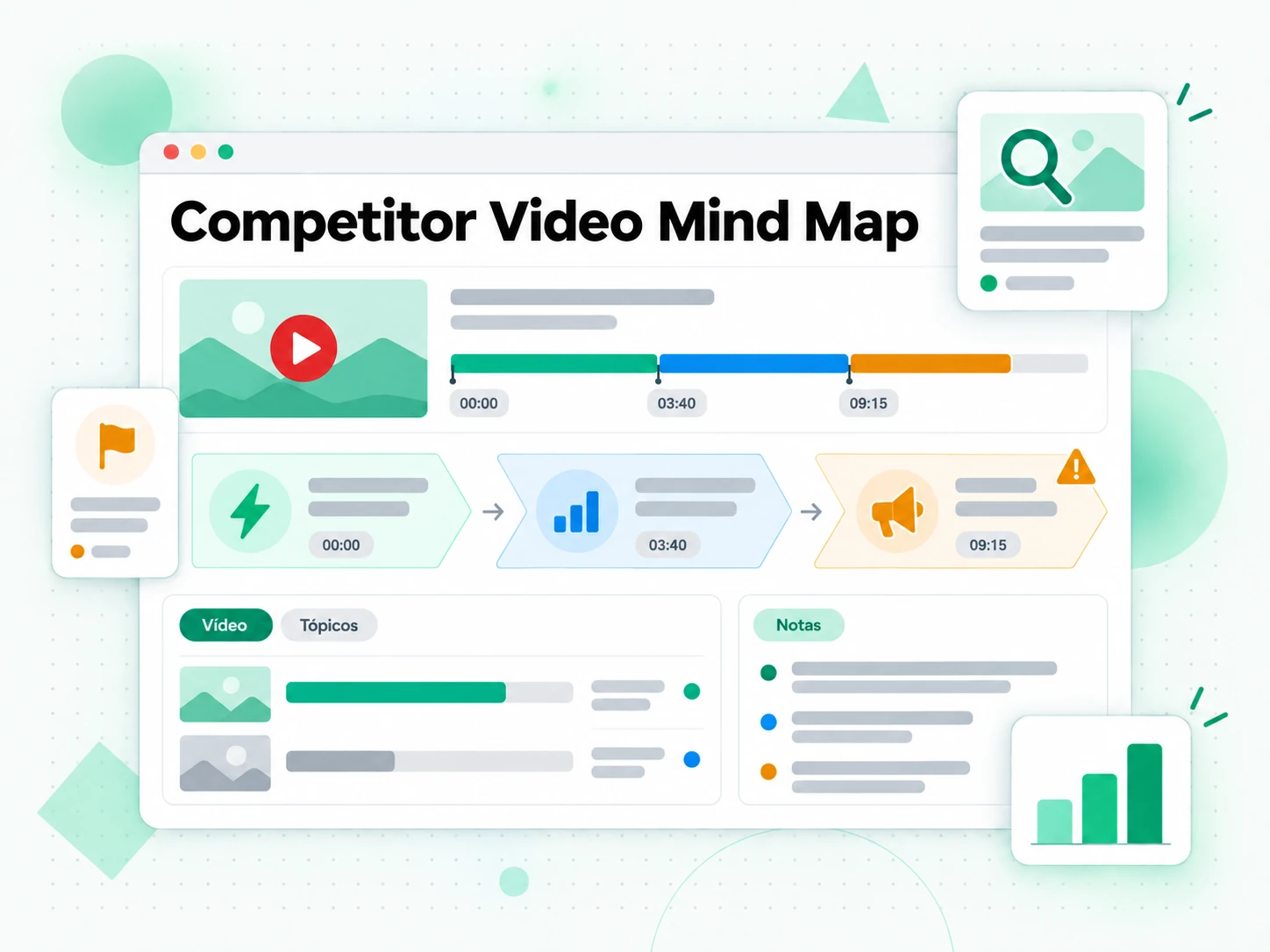 Competitor Video Mind Map usado no planejamento de conteúdo