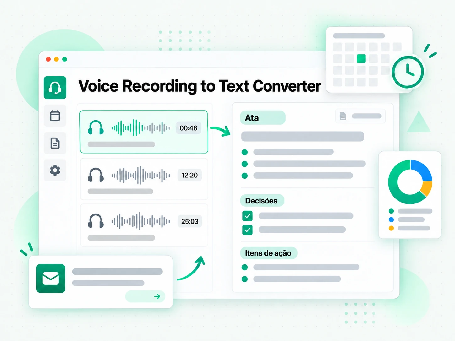 Voice Recording to Text Converter recriando atas e follow-ups