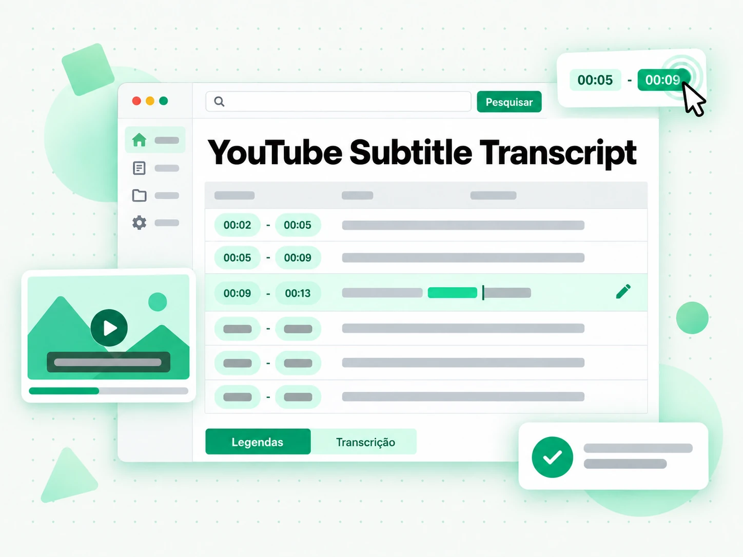 YouTube Subtitle Transcript com resumo, esquema e mapa mental