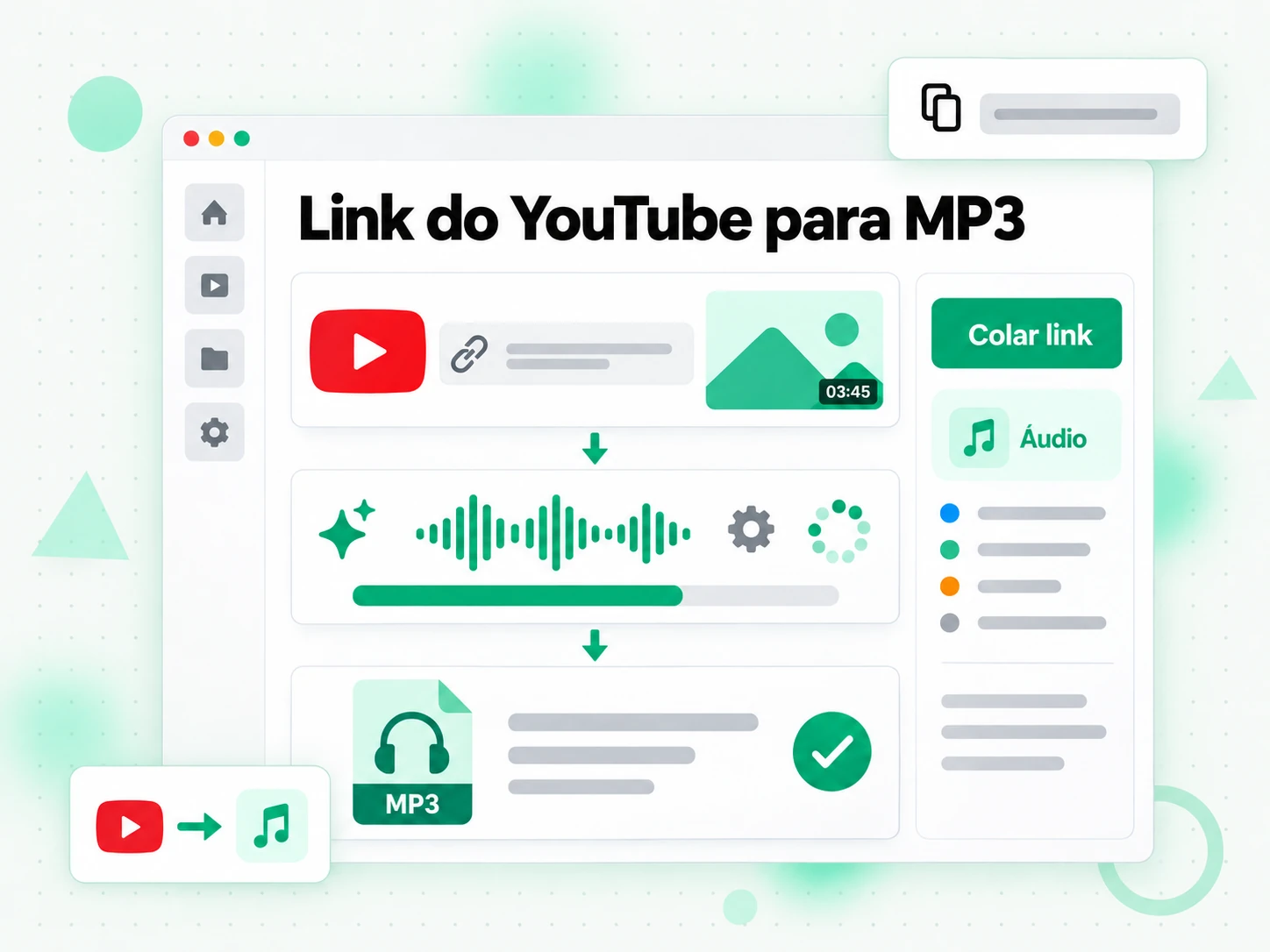 Link do YouTube para MP3 colado no conversor
