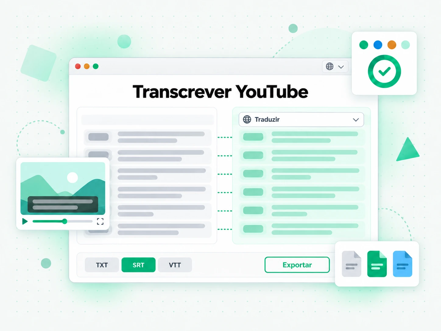 Transcrever YouTube traduzido e exportado
