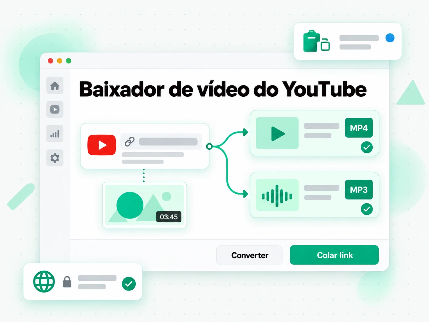 Baixador de vídeo do YouTube colando o link no downloader