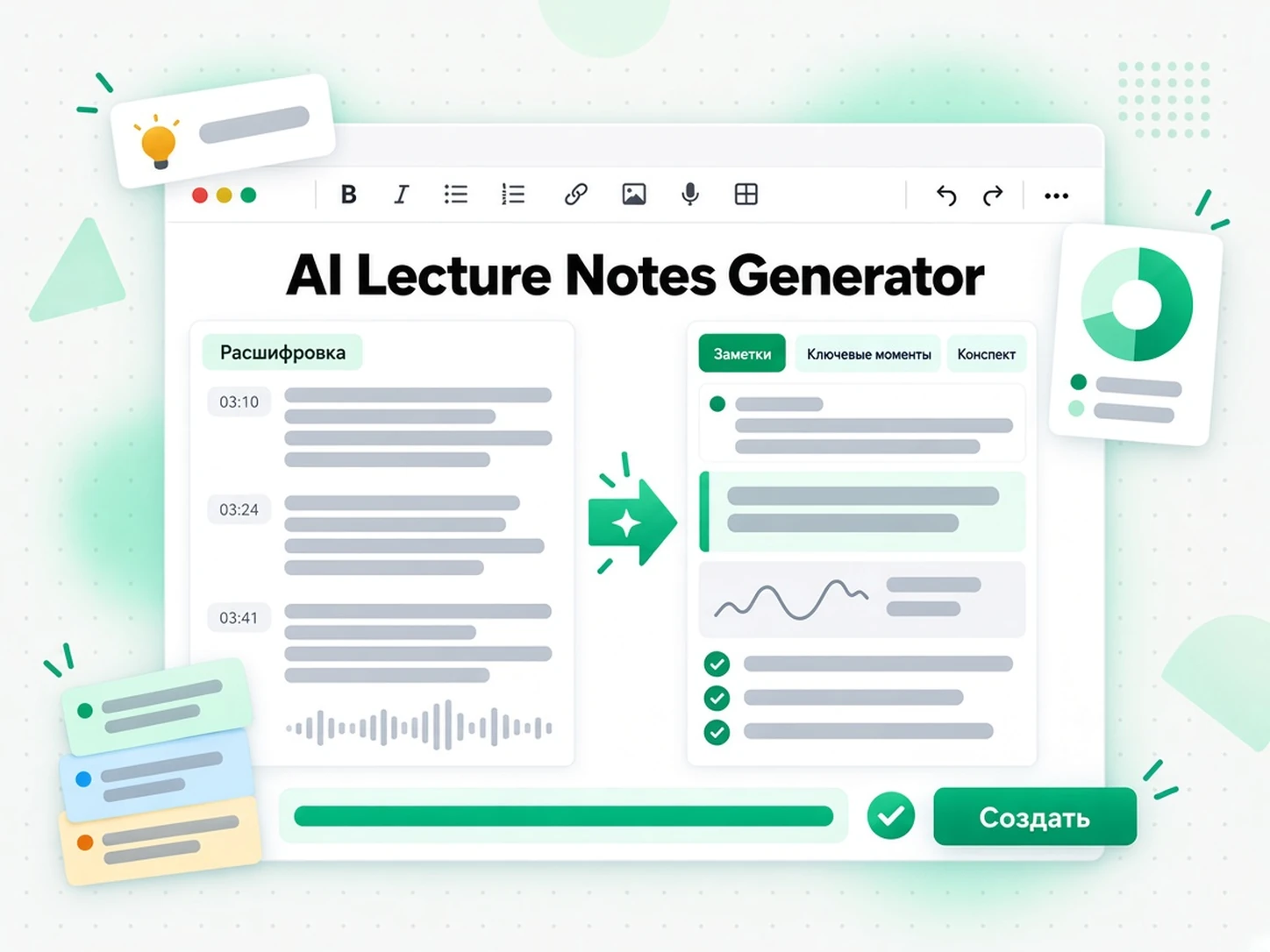 AI Lecture Notes Generator: генератор конспектов превращает расшифровку в структурированный учебный конспект