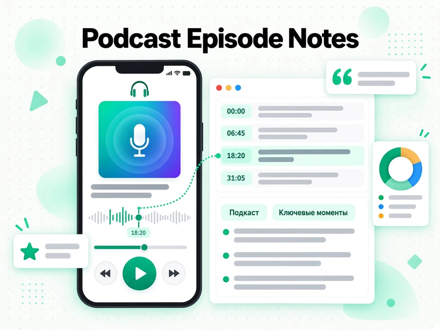 Podcast Episode Notes: структурированные конспекты по эпизодам подкаста