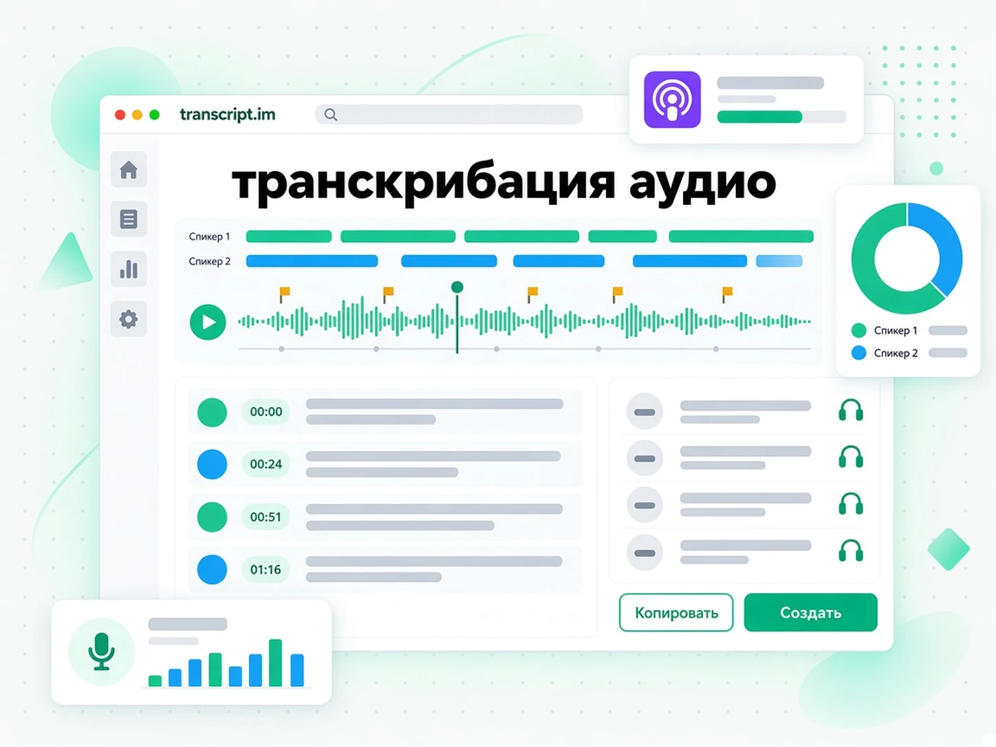 транскрибация аудио: генератор расшифровок аудио превращает загруженный файл или ссылку в текст с таймкодами