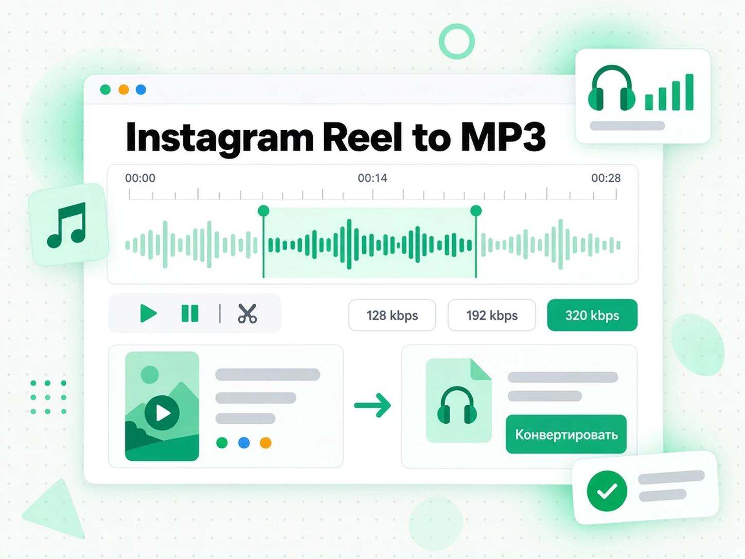 Instagram Reel to MP3: Instagram Reel подготовлен для субтитров и правки расшифровки