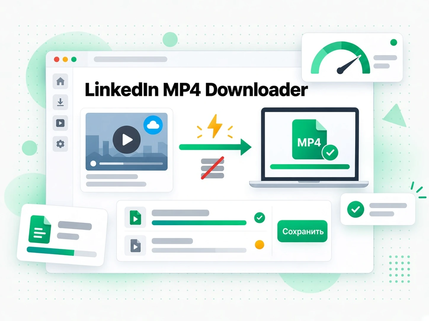 LinkedIn MP4 Downloader: кнопка скачивания выбранного файла MP4 из LinkedIn