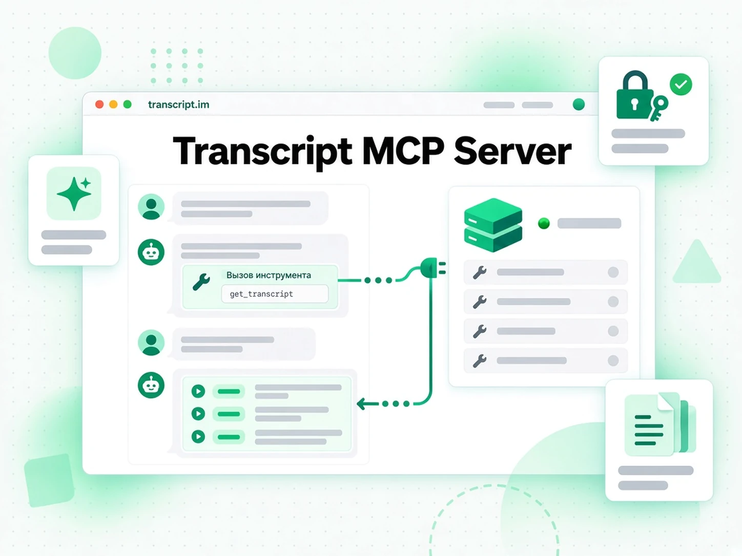 Transcript MCP Server: AI-клиент вызывает инструмент расшифровки на удалённом сервере MCP