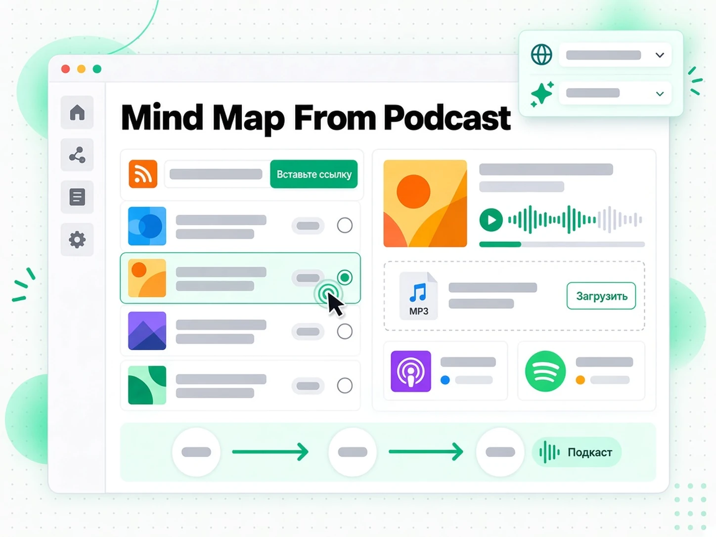 Mind Map From Podcast: загрузка эпизода подкаста в генератор интеллект-карт