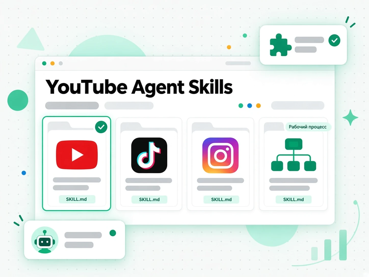 YouTube Agent Skills: пакеты навыков YouTube, TikTok, Instagram и рабочих процессов