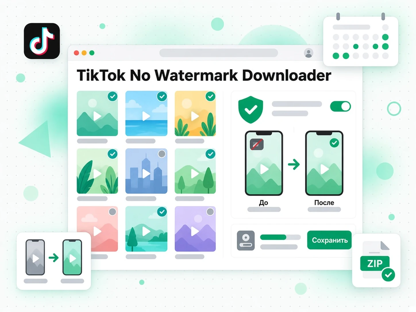 TikTok No Watermark Downloader: автор делает резервную копию видео из своего профиля TikTok
