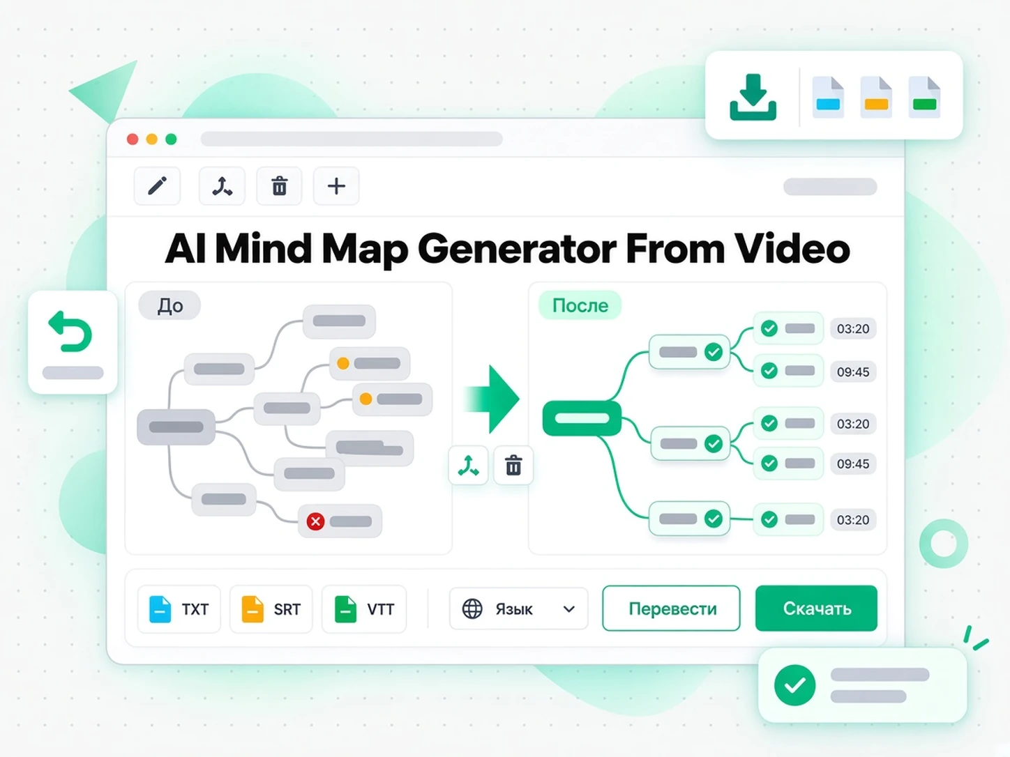 AI Mind Map Generator From Video: редактирование и экспорт интеллект-карты из видео