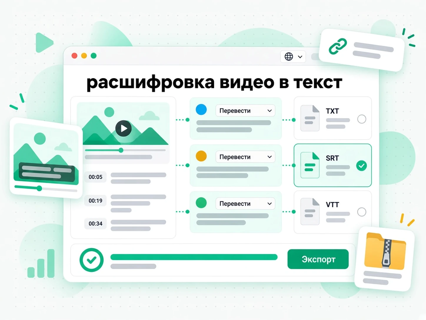 расшифровка видео в текст: перевод и экспорт расшифровки видео