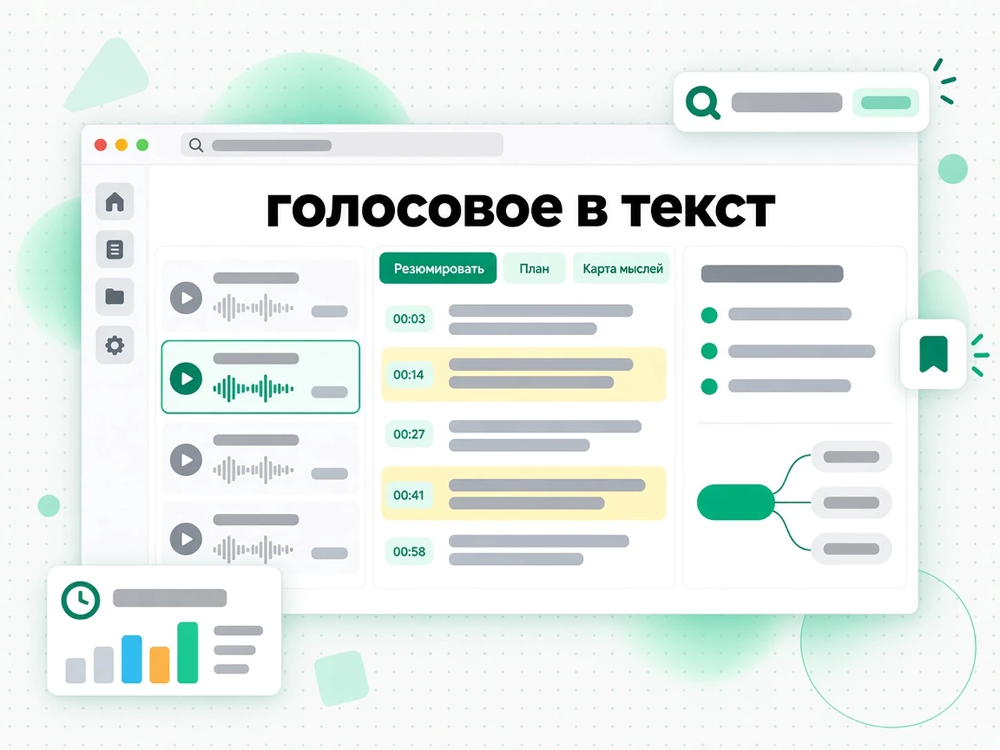 голосовое в текст: сводка, план и интеллект-карта из расшифровки голосовой заметки