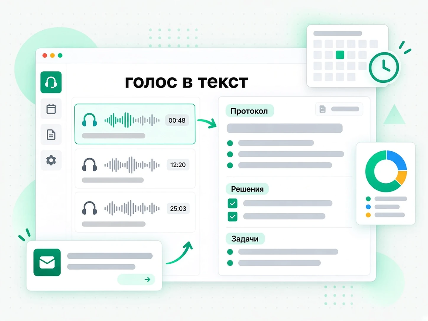 голос в текст: воссоздание протоколов и follow-up из расшифровки голоса
