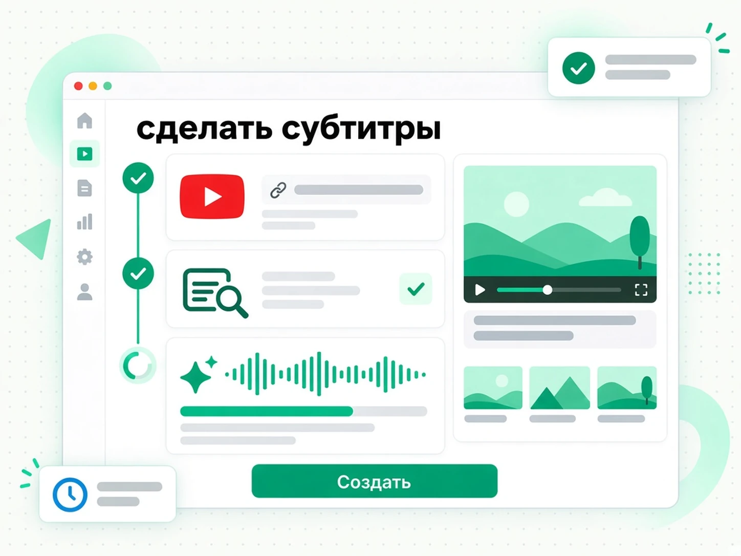 сделать субтитры: вставка ссылки YouTube в генератор субтитров