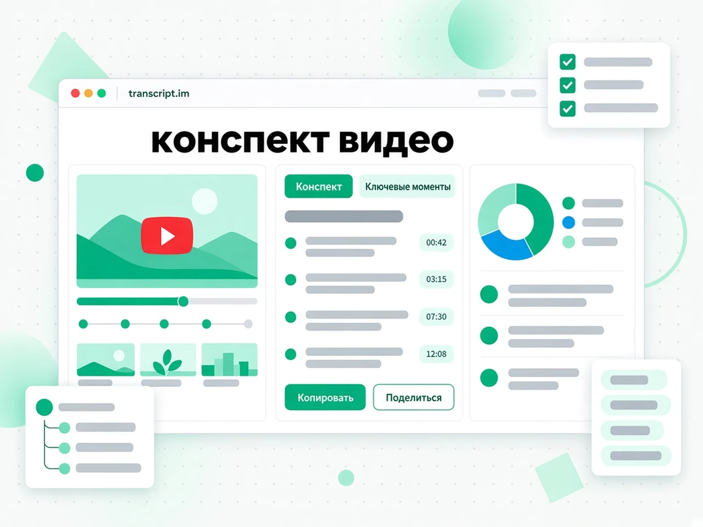конспект видео: сводка видео YouTube в ключевые тезисы с помощью AI