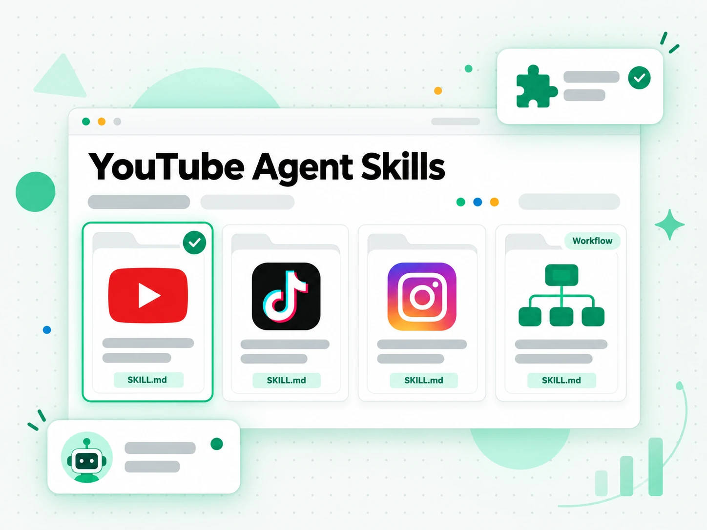 YouTube Agent Skills: YouTube, TikTok, Instagram and workflow skill packs