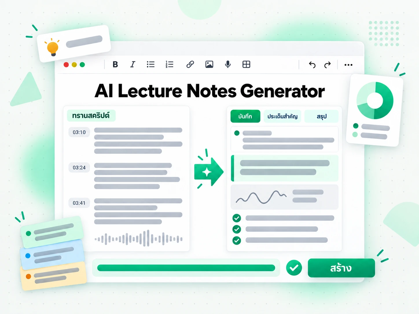 AI Lecture Notes Generator แปลงทรานสคริปต์เป็นบันทึก