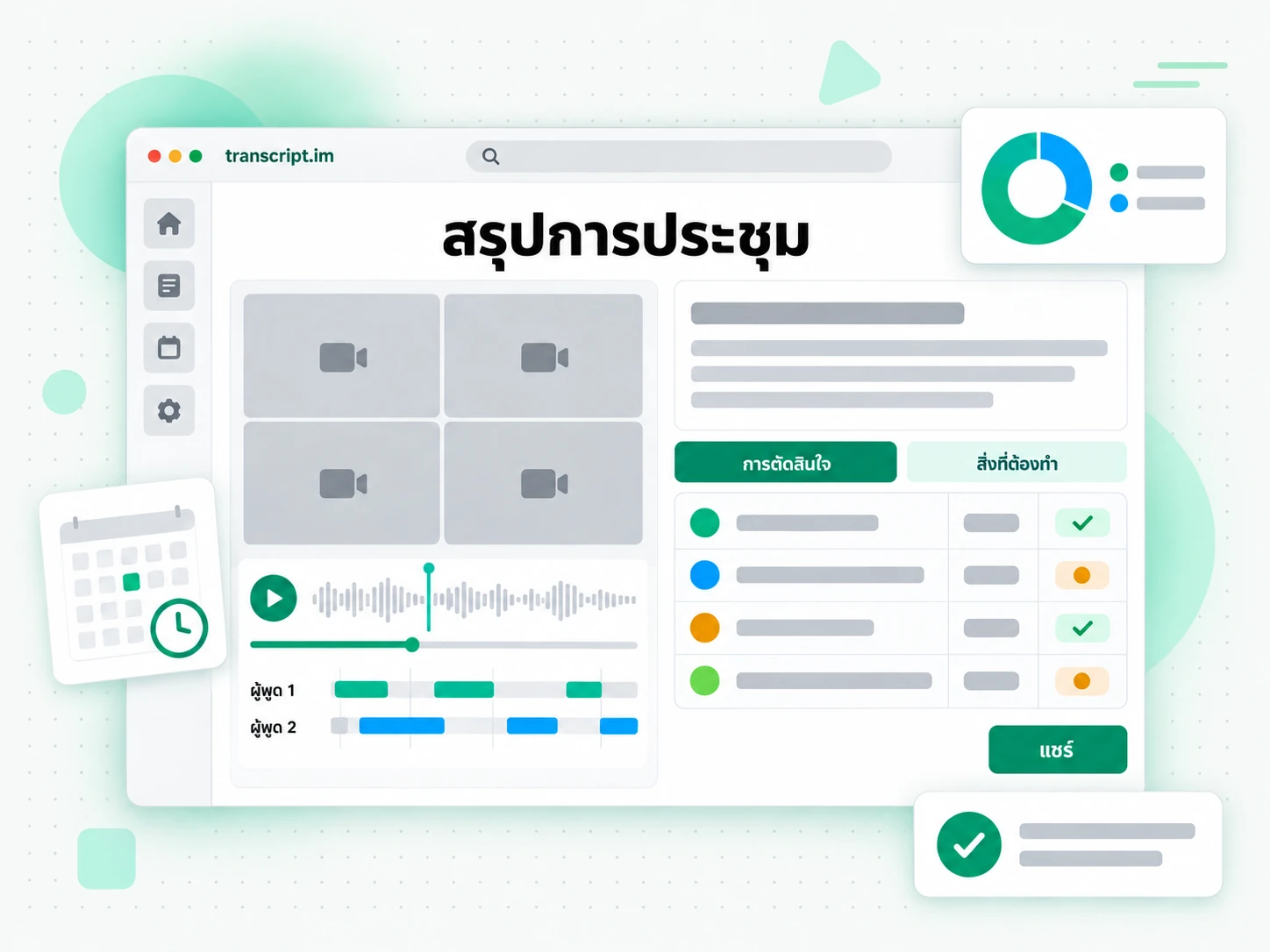 เครื่องมือสรุปการประชุมจากไฟล์บันทึกเป็นบันทึกและรายการสิ่งที่ต้องทำ