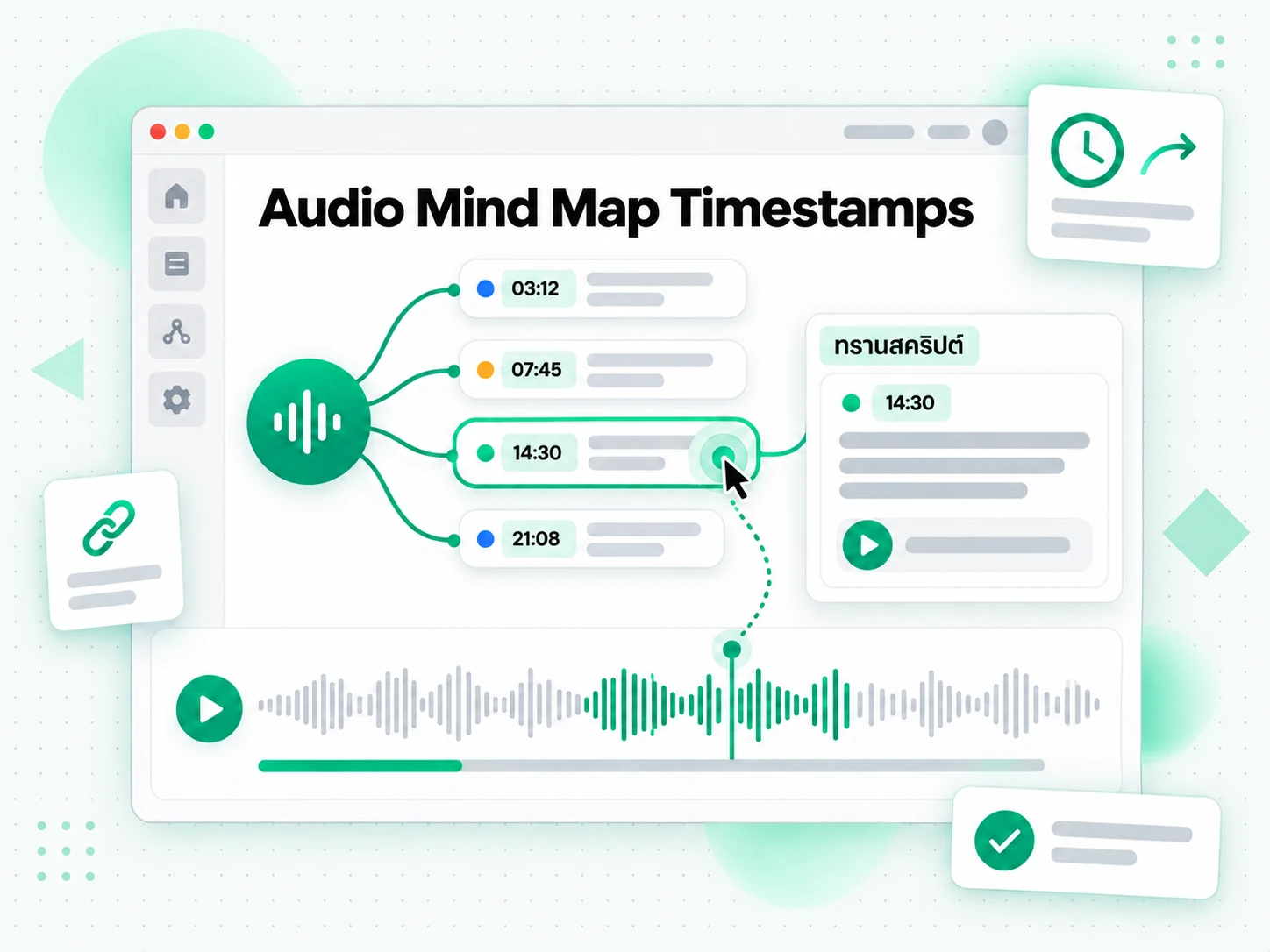 Audio Mind Map Timestamps ที่คลิกได้